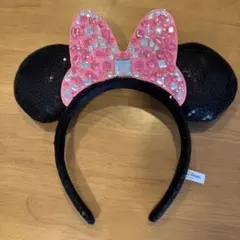 【公式】新作ディズニー ミニー カチューシャ ビジュー リボン スパンコール