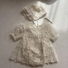 フラワー刺繍 レースロンパース 3-6M