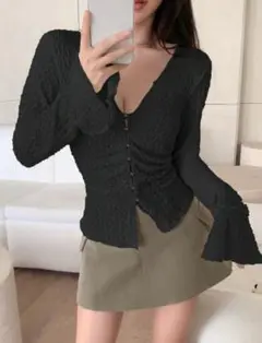 SHEIN シーイン　DAZY カーディガン　フロントボタン　黒　セクシー