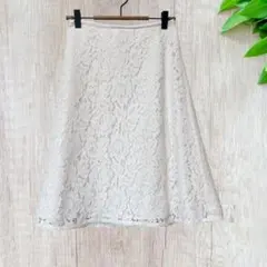 ロペピクニック レース フレアスカート (36) ホワイト 膝丈 綺麗め