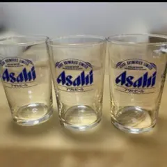 【新品未使用】Asahi アサヒ ビールグラス ペア レトロロゴ居酒屋風3個