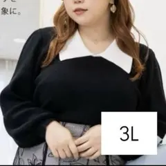 CLETTEオリジナル★配色襟ニットプルオーバー ブラック 3L