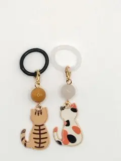 【A041】アンブレラマーカー　猫と天然石　2個セット