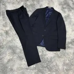 【良品】SUIT SELECT 濃紺 チェック 2釦 スーツ セットアップ