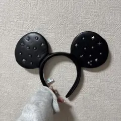 スタッズ付き黒ミッキー耳カチューシャ