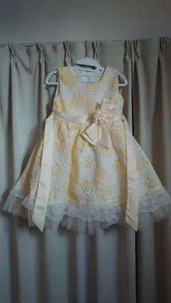 イエロー花柄刺繍ドレス 発表会 結婚式 140cm