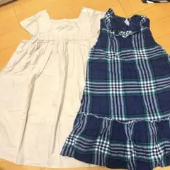 ベージュ・ネイビー チェック柄 ワンピース 130cm