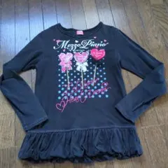 MezzoPiano ブラック長袖カットソー　ハートのキャディーとドットプリント