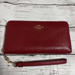COACH 赤 長財布 ストラップ付き　C4451