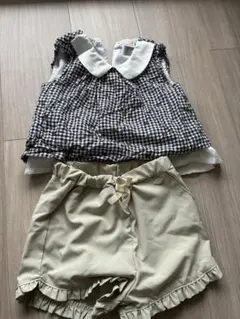 プティマイン 女の子 ベビー服 ギンガムチェックTシャツショートパンツ
