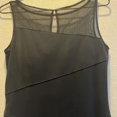 M ブラック 黒　メッシュネックライン ロングドレス　ワンピース　裾近くに傷あり