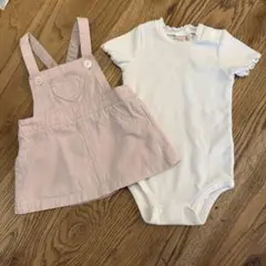 プティマイン　ハートポケット付きサロペットセット　80