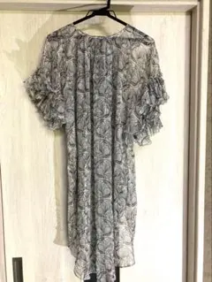 フリル袖半袖ロング　シースルーカーディガン