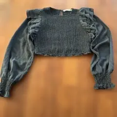 ZARA フリル付きダークグレー長袖ブラウス
