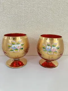 Murano Glass ムラーノグラス 金彩 花紋様 グラス 2客 - メルカリ