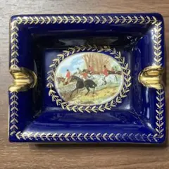 西洋の置き灰皿　小物入れ　飾り　陶器　ダークブルー　アンティーク　ヴィンテージ