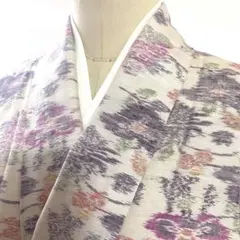 5k1368 着物　正絹　袷　紬　ピンク　紫　赤　黄色　緑　花柄　和装