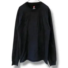 ヘインズ ロングTシャツ クルーネック リブ袖 無地 S 黒 綿 カジュアルのサムネイル