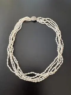 ☆美品☆淡水パール 5連 ネックレス フラワーモチーフ SILVER金具 