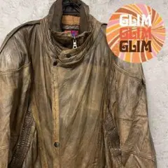レアデザインUS古着◆ヴィンテージレザージャケット ブルゾン ブラウン メンズL