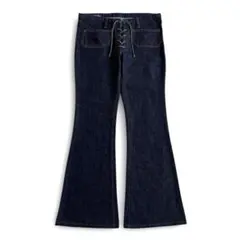 90s レースアップ ベルボトム フレアデニム 濃紺 インディゴ グランジ コア