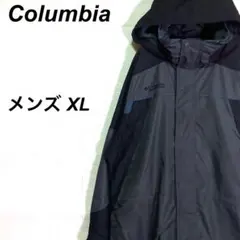 (春コーデ)コロンビア マウンテンジャケット 刺繍ロゴ グレー 黒XL