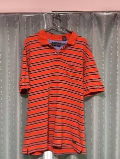 CHAPS オレンジ ストライプ 半袖ポロシャツ