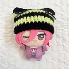 ちびぐるみ ぬい服 猫耳ニット帽 ブラック×グレー 編み物 ぬい活