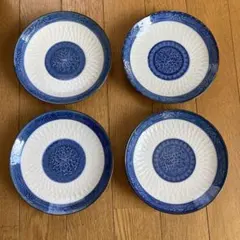 有田焼 青白花柄皿 中皿　4枚セット