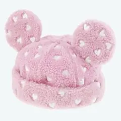 ディズニーランド　なかよしクラブ ミッキー　ボアキャップ　ピンク　ハート柄