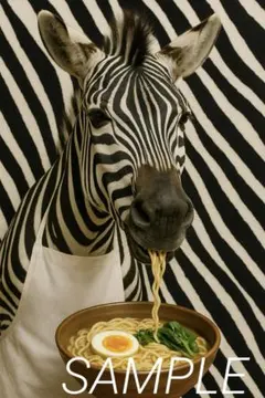 【高品質ポスターA4/ai046】動物がラーメンを食べるユニーク絵画 インテリア