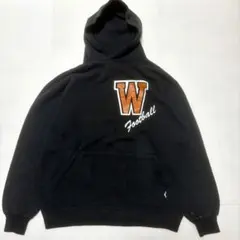 90s ラッセル USA製 パーカー Wフットボール XL 黒 短丈