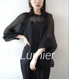 Lumier】リュミエオーガンジーボリュームスリーブブラウス ブラック 