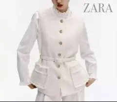 正規品⭐︎ZARA ベルト テクスチャー ベスト L ホワイト/空色 完売 正規品⭐︎ZARA ベルト テクスチャー ベスト L ホワイト/空色 完売