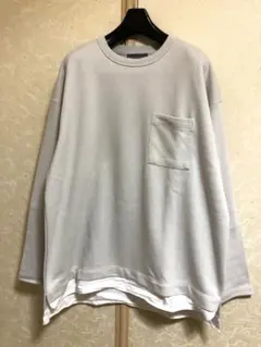 ☆超美品☆柔らかタッチレイヤード風ピーチカットソーポケットロンTLLライトグレー