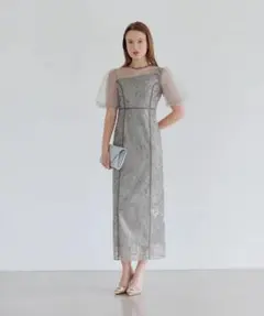 Leja アシンメトリーシアーフラワーワンピースドレス