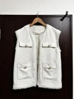 【VIS】ツイードジレ　ホワイト　ポケット付き