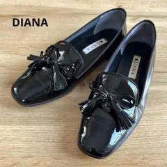 DIANA オペラ フラットシューズ 黒 リボン 22cm