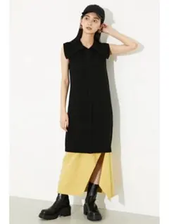 rienda／リエンダ／Bigカラー／ジップニットワンピース／Black