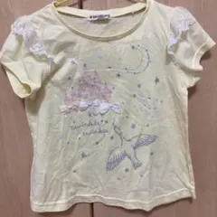 イエロー Tシャツ レース付き プリント