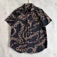 美品✨STUSSY ステューシー チェーン柄 総柄 半袖シャツ ブラック S