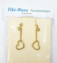 ゴールドカラーイヤリング ハート＆ロングチェーン A-119