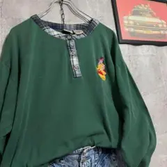 US古着/XL くまのプーさん ディズニー 緑 長袖シャツ ロンT 90s