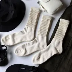 【新品3足セット】ローゲージ ルーズヘビーパイル メンズソックス ナチュラル