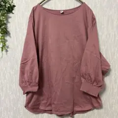 ユニクロ マーセライズコットンシャーリングボリュームスリーブT 7分袖ピンク