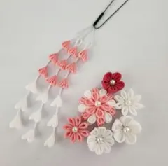 180　つまみ細工髪飾り　ピンク×ホワイト