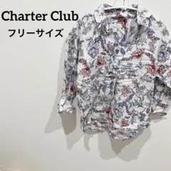 Charter Club 【フリーサイズ】リネン 花柄 五分袖シャツ PS