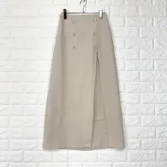 ❤️ノスタルジア【M】ベージュ ロングスカートラップ風 ボタン スリット 春夏のサムネイル