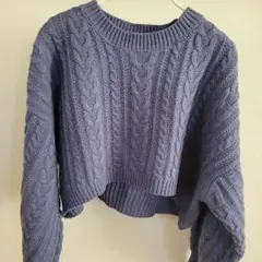 グレイル　くすみブルー　ケーブルニット クロップドセーター　ショート丈ニット