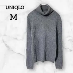 ユニクロ【M】カシミヤ アンゴラ混 リブタートルネックニット セーター グレー